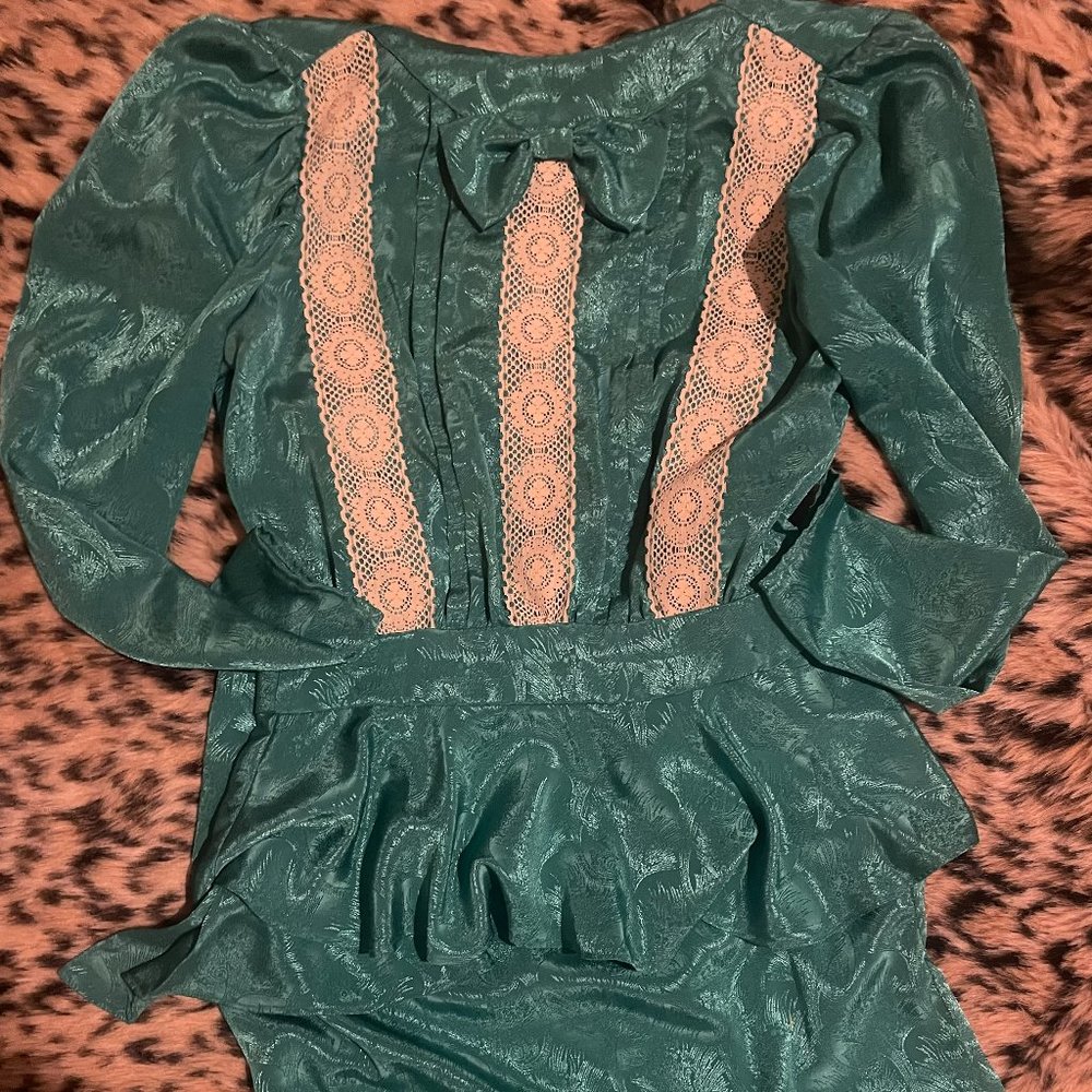 Aqua 80's Silky Two Piece Pepulm Top and Skirt Set